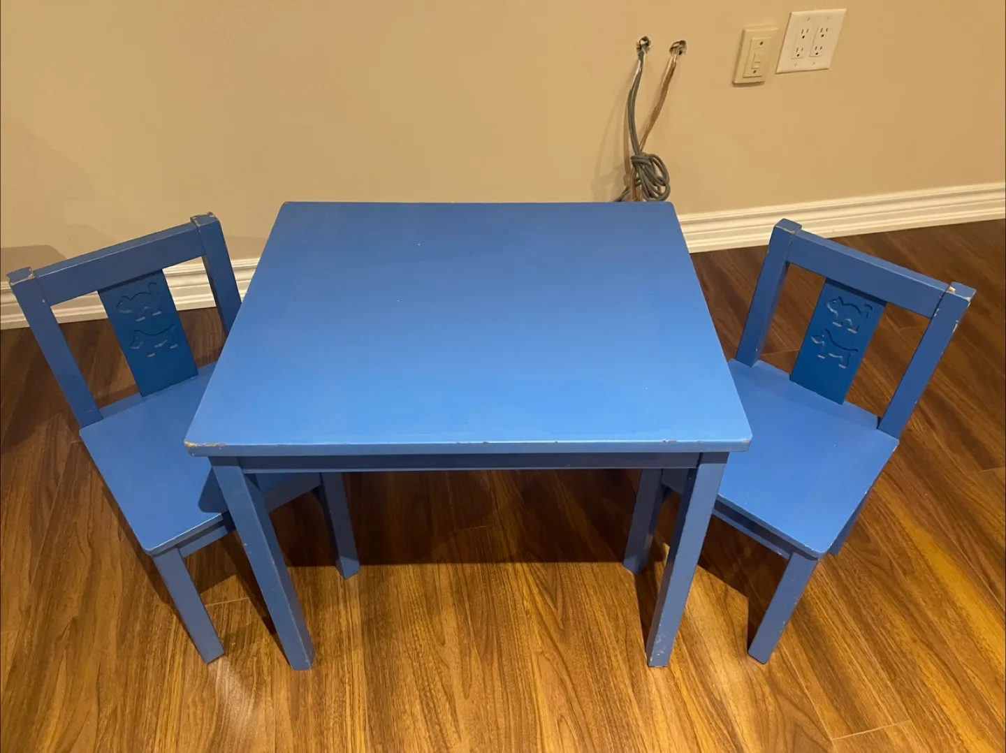 IKEA kids wood table and chairs in blue thumbnail