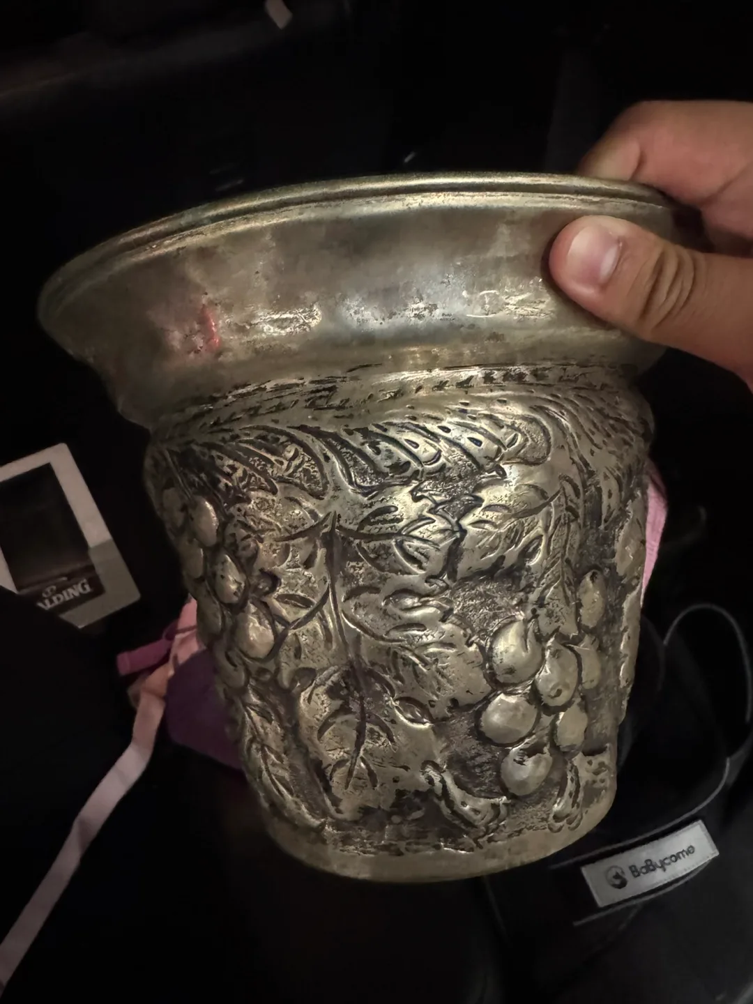Vintage Silver-Plated Vase with Grape Design thumbnail
