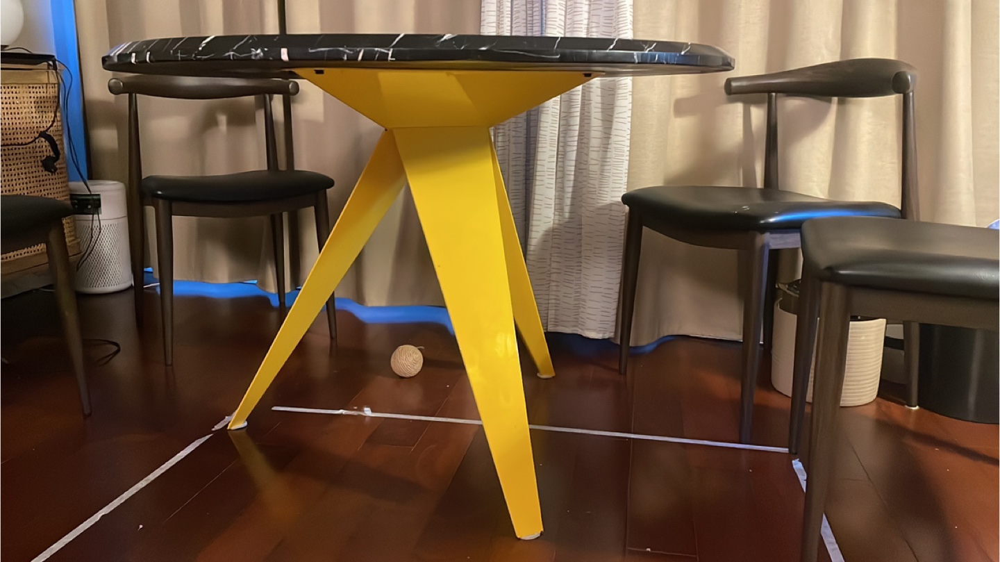 Eq3 Round Marble Dining Table with Yellow Legs - photo 2