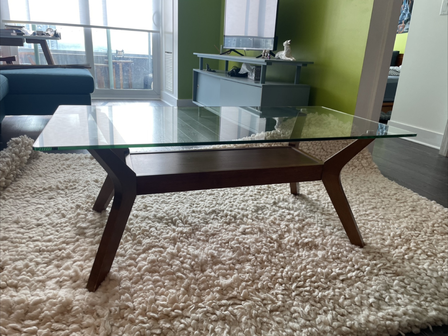 Glass Top Coffee Table with Wood Base - photo 2