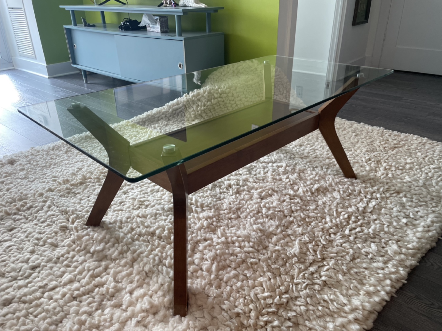 Glass Top Coffee Table with Wood Base