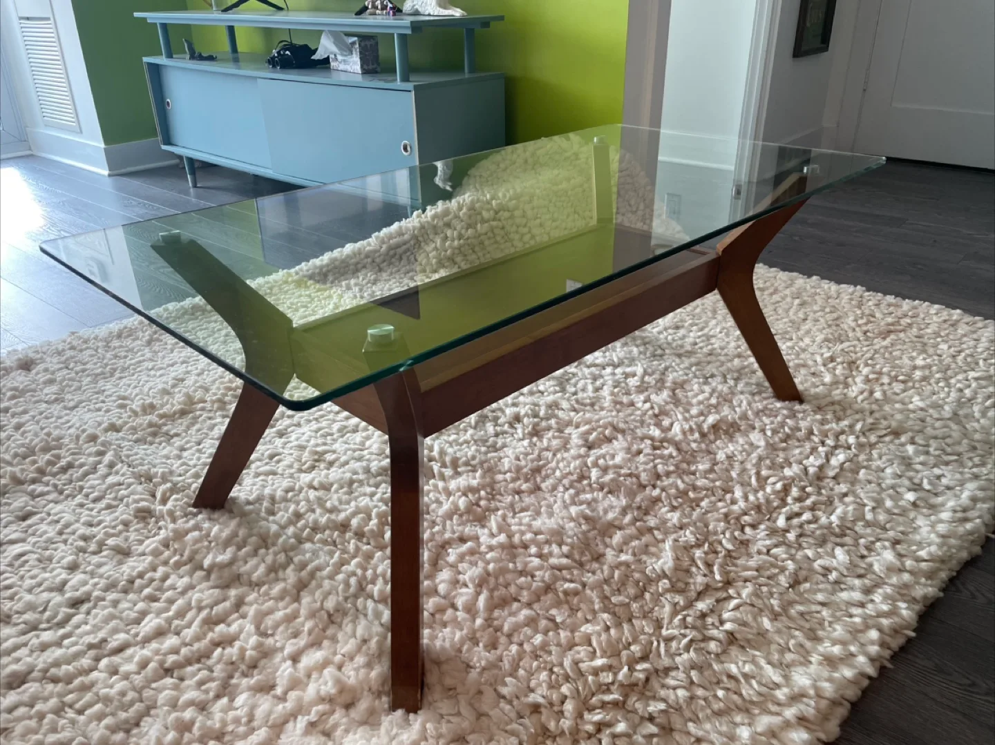 Glass Top Coffee Table with Wood Base thumbnail