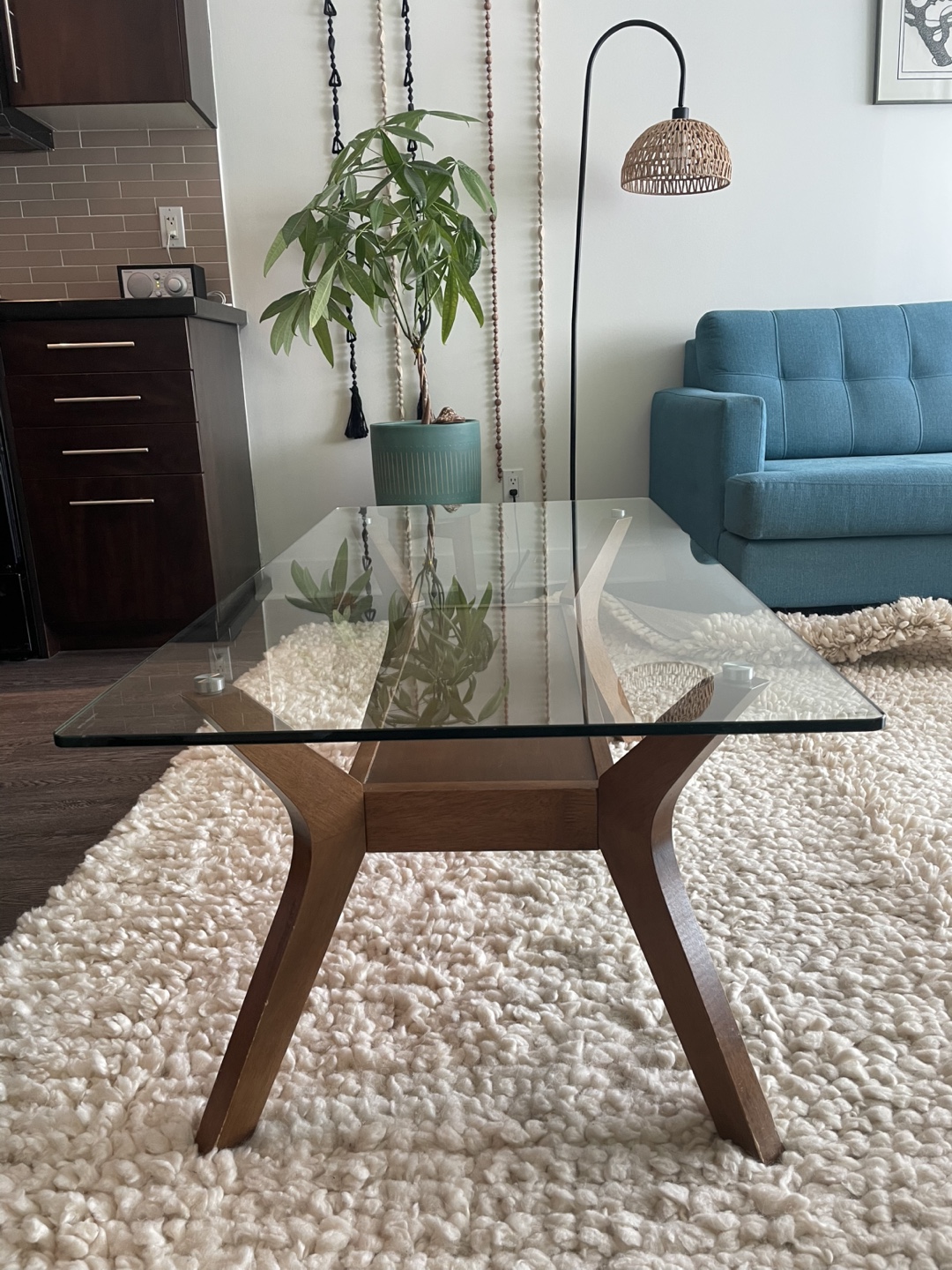 Glass Top Coffee Table with Wood Base - photo 3