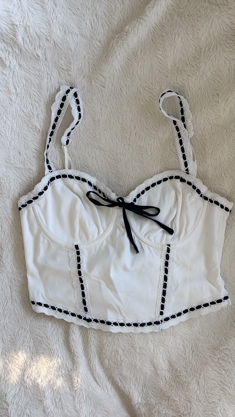 Garage White Corset Top with Black Trim thumbnail