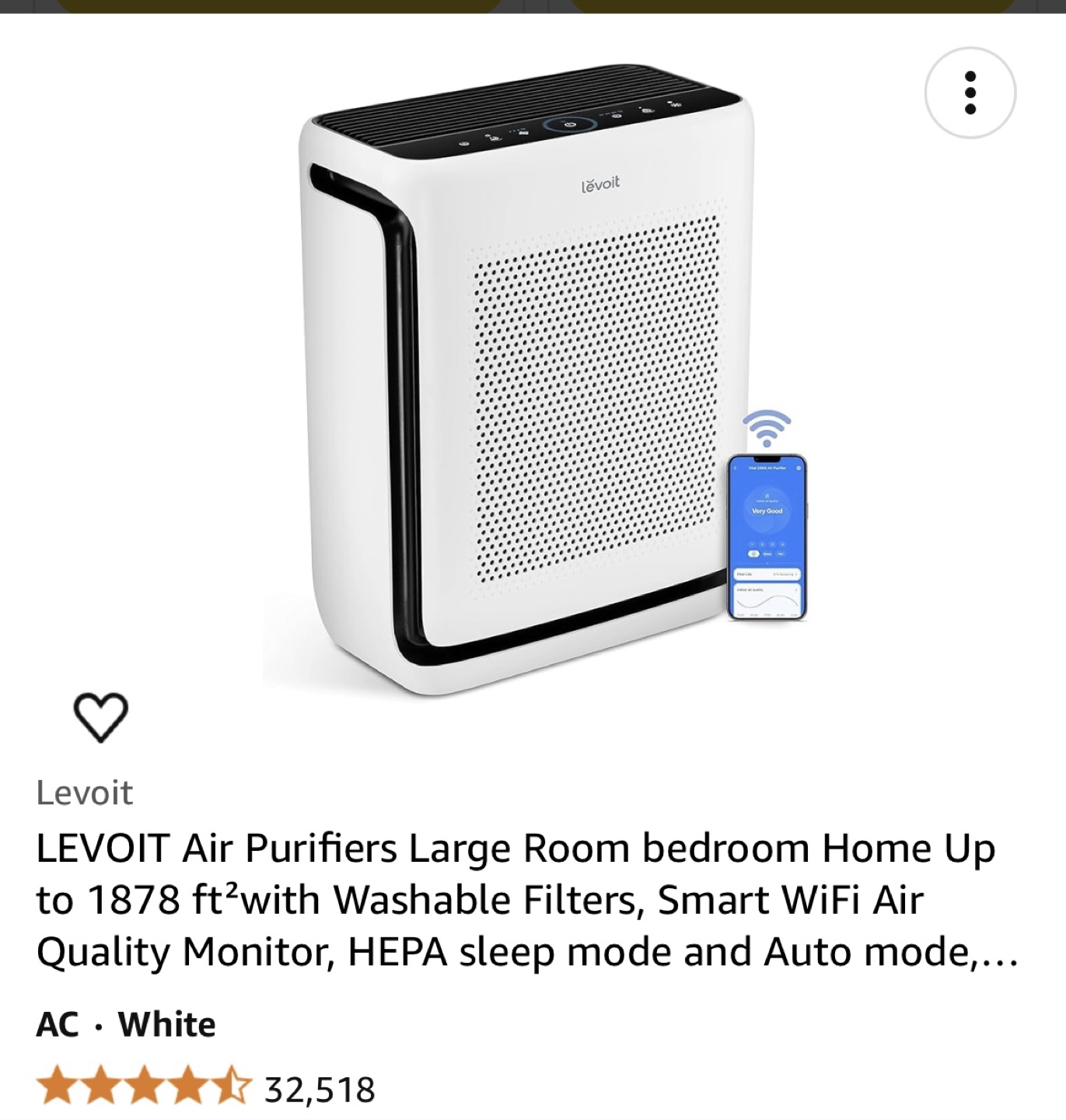 Levoit Air Purifier - Large Room, White - photo 3