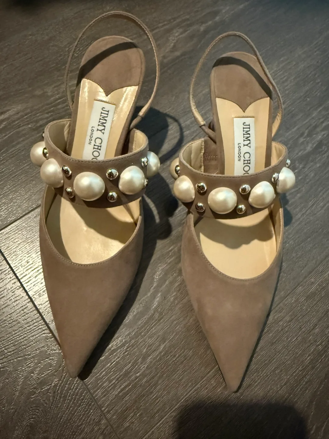 Jimmy Choo etoupe grey Breslin Slingback pumps 38 thumbnail
