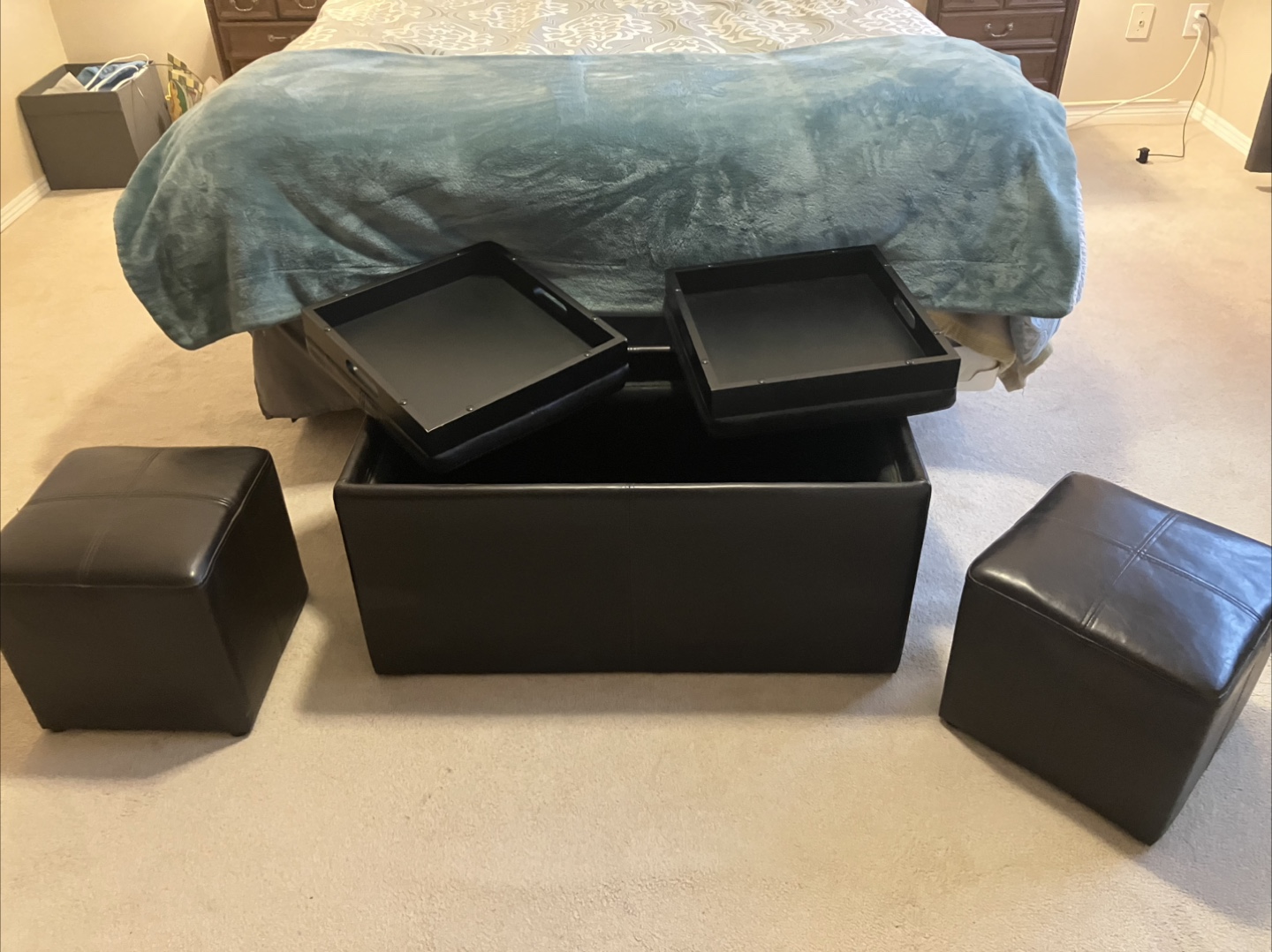 Storage Ottoman with Trays & 2 Ottomans