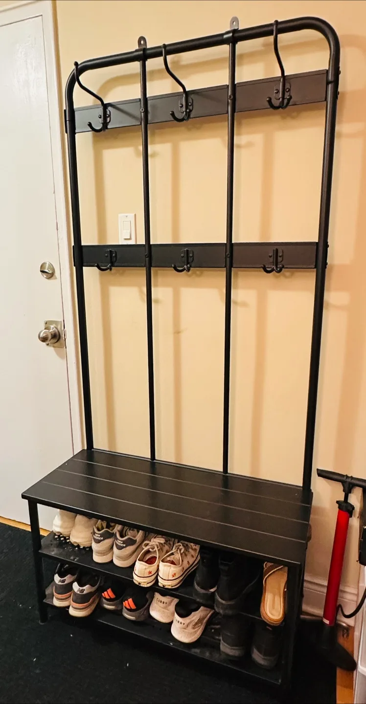 IKEA Black TJUSIG Hall Tree with Shoe Storage thumbnail