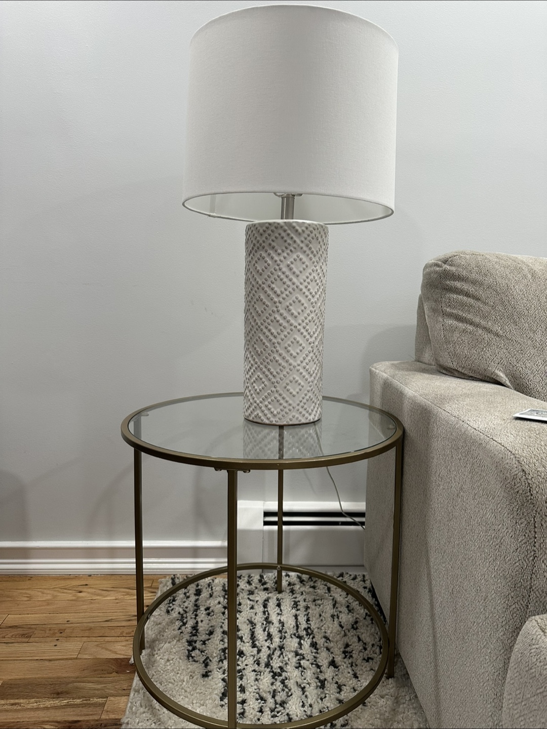 Round Glass Top Side Table & Lamp