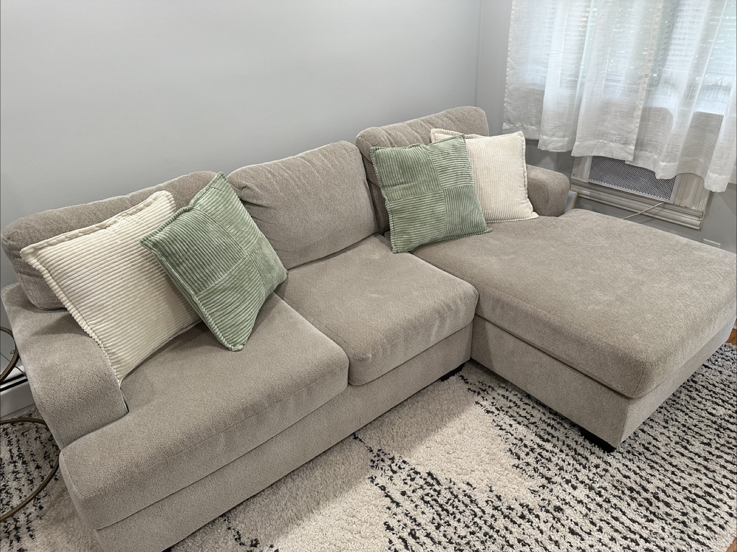 Beige Sectional Sofa with Chaise Lounge