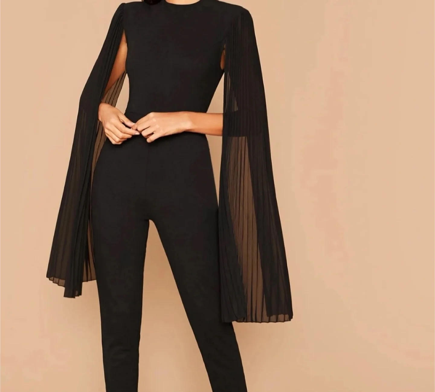 Black Jumpsuit with Cape Sleeves thumbnail