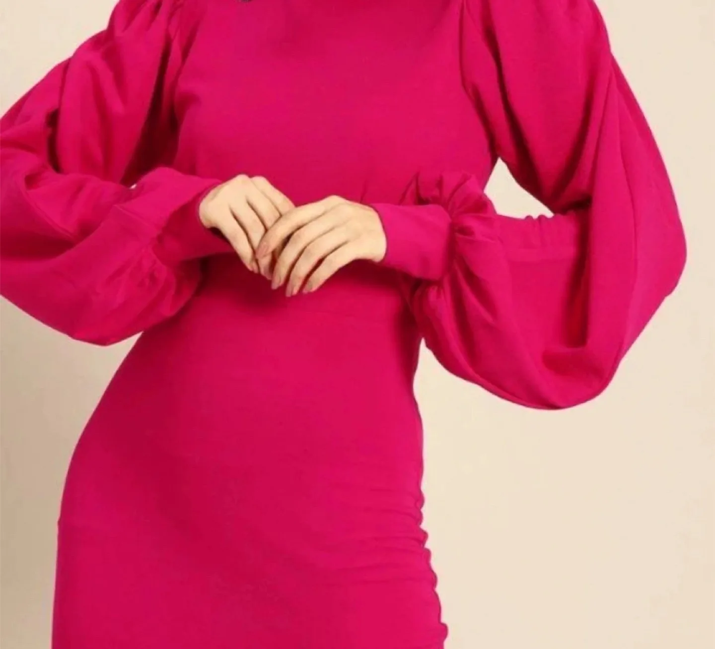 Pink Puff Sleeve Dress, New thumbnail