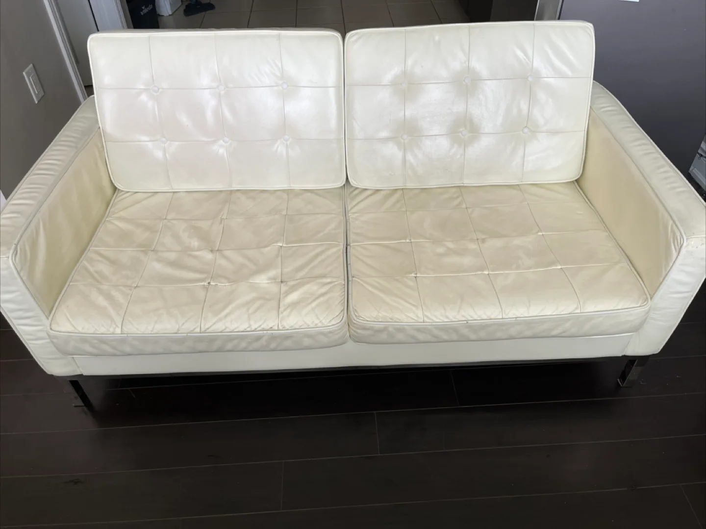 White Leather Loveseat Sofa thumbnail