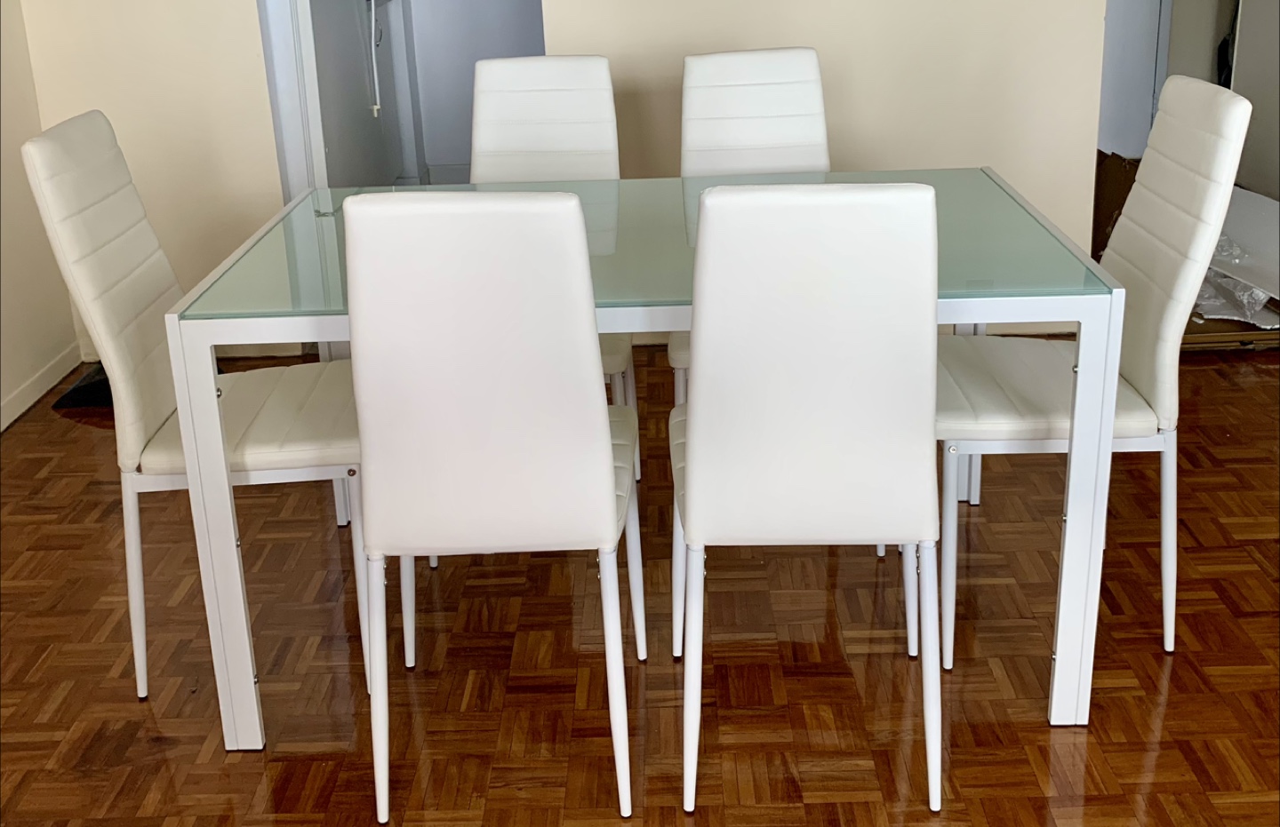 White Glass Top Dining Table with 6 Chairs - photo 2