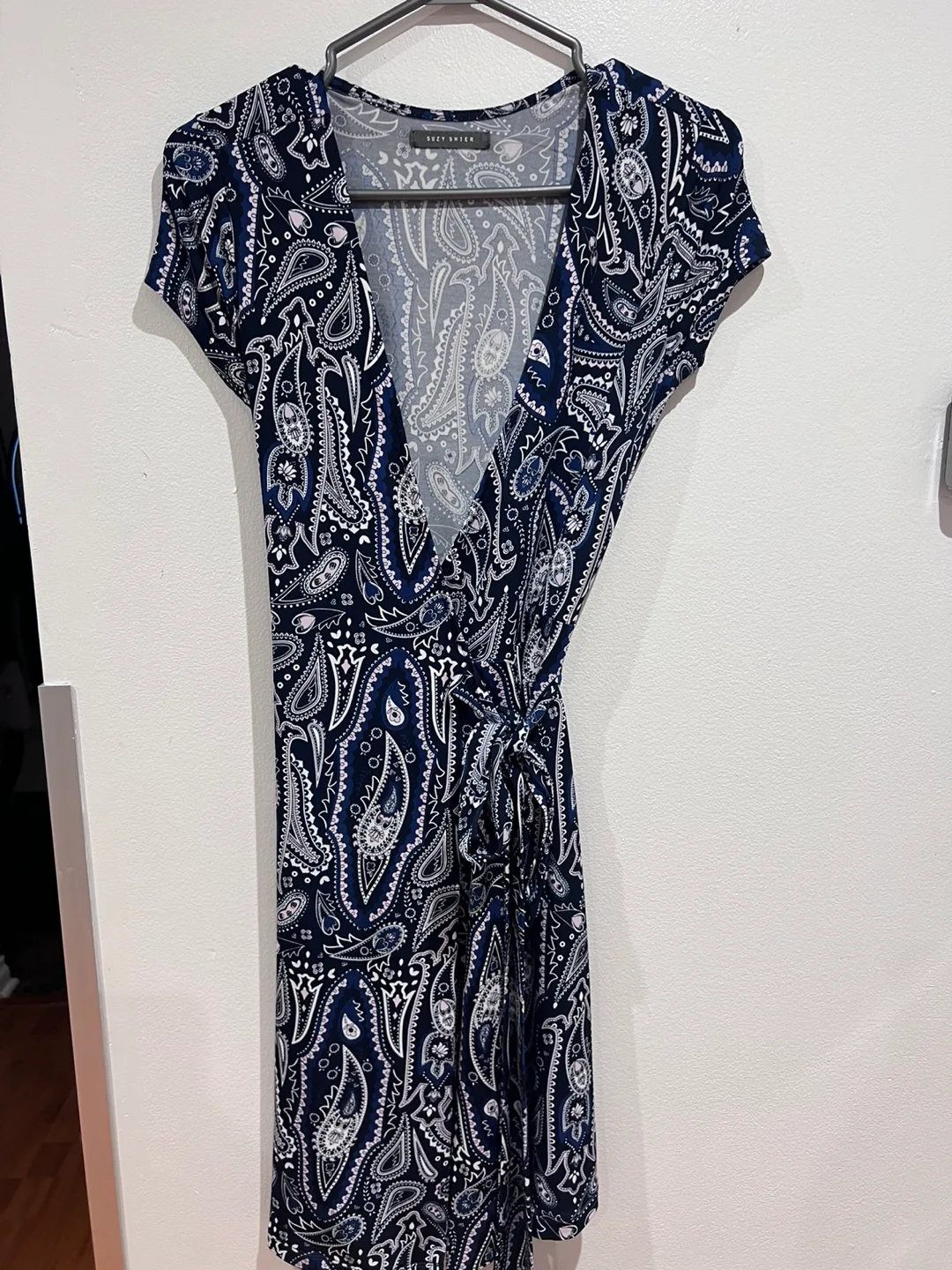 Navy Blue Paisley Wrap Dress thumbnail