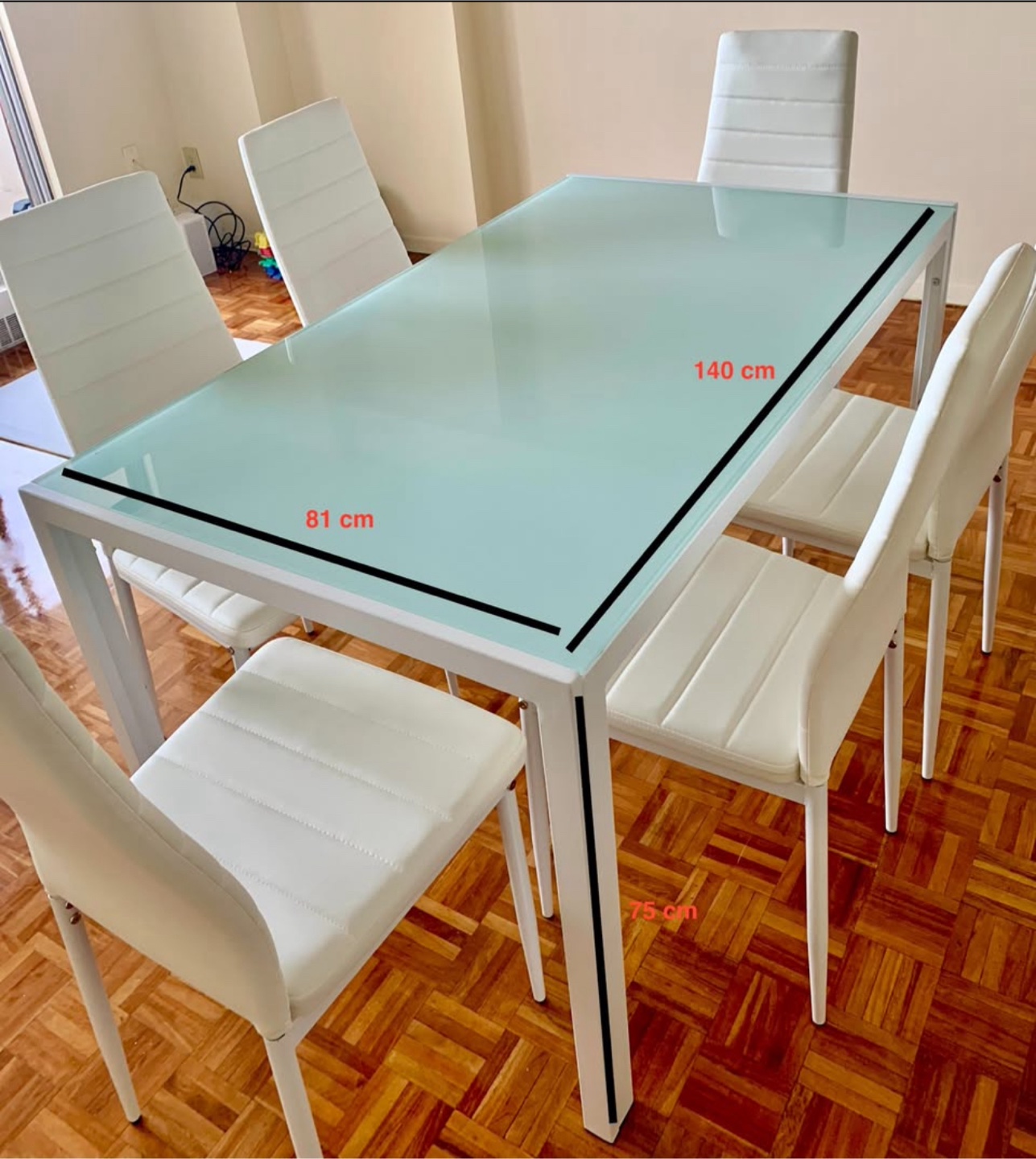 White Glass Top Dining Table with 6 Chairs