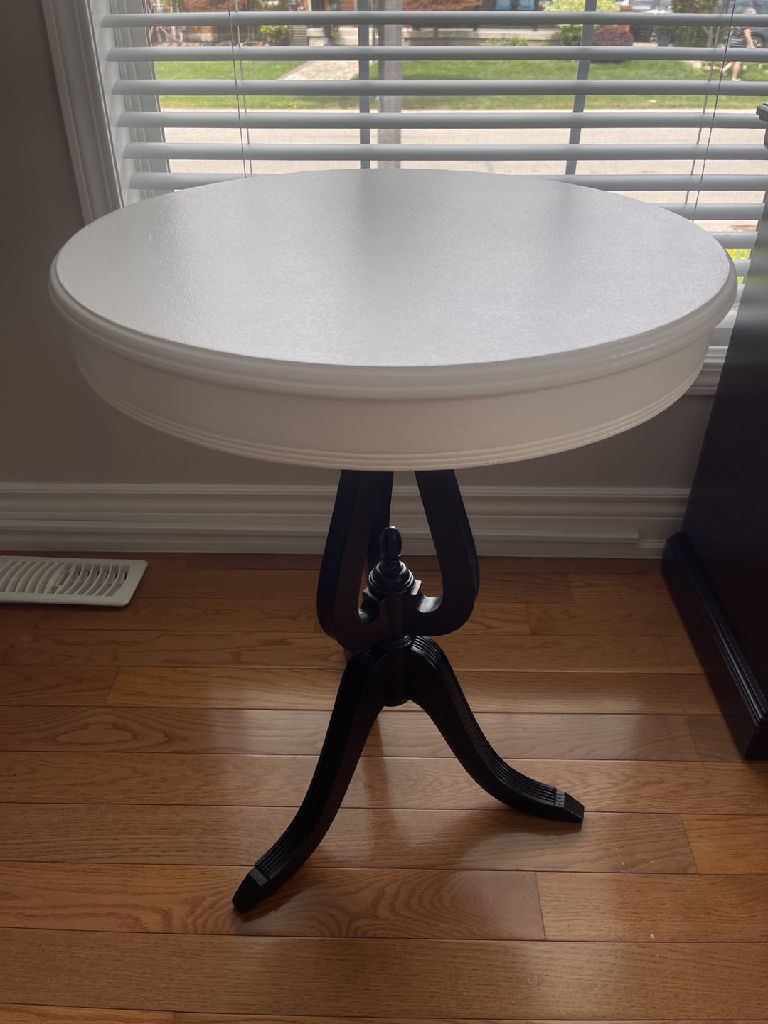 Round Accent Table - White Top, Dark Wood Base