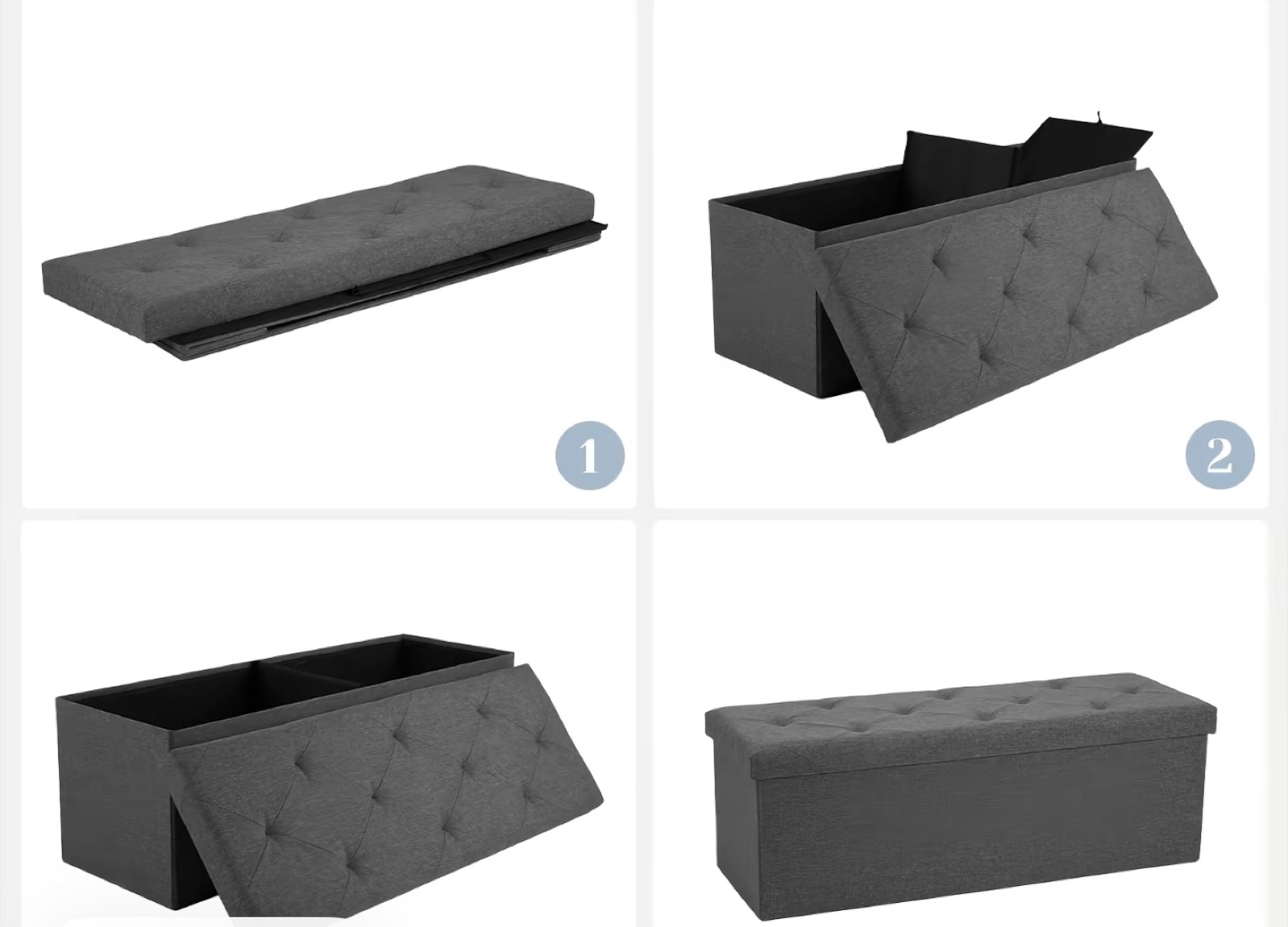 Pure Grey Ottoman Bench 15"x43"x15"
