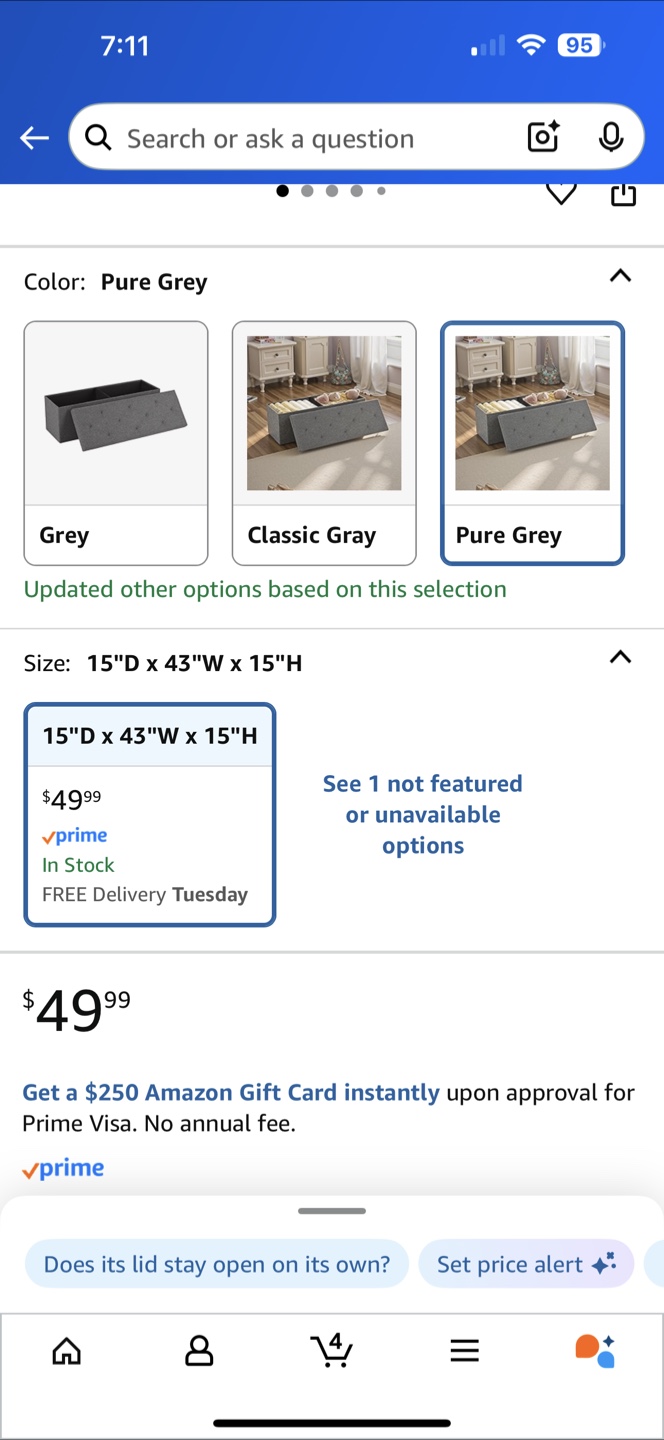 Pure Grey Ottoman Bench 15"x43"x15" - photo 5
