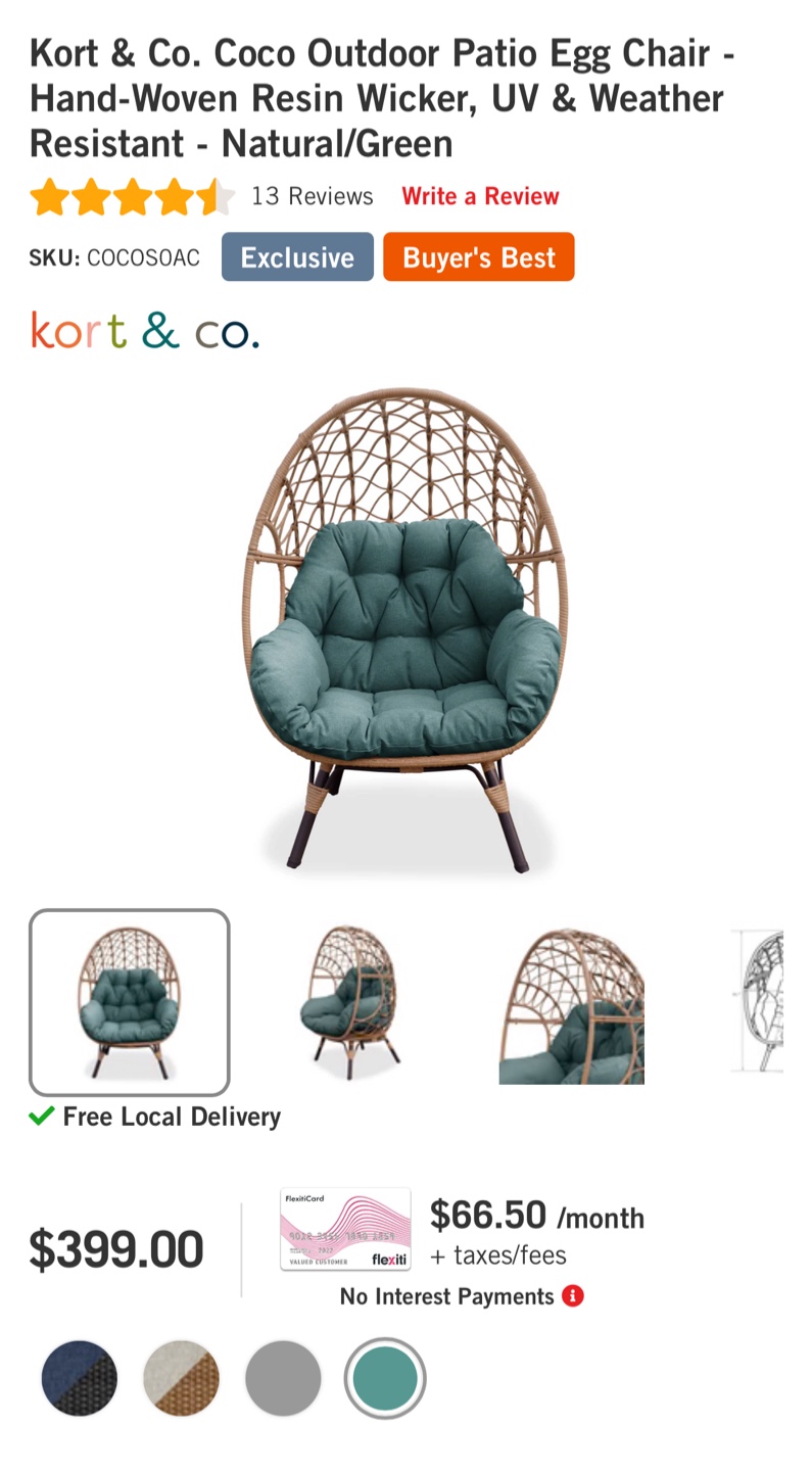 Co. Coco Outdoor Patio Egg Chair - photo 2