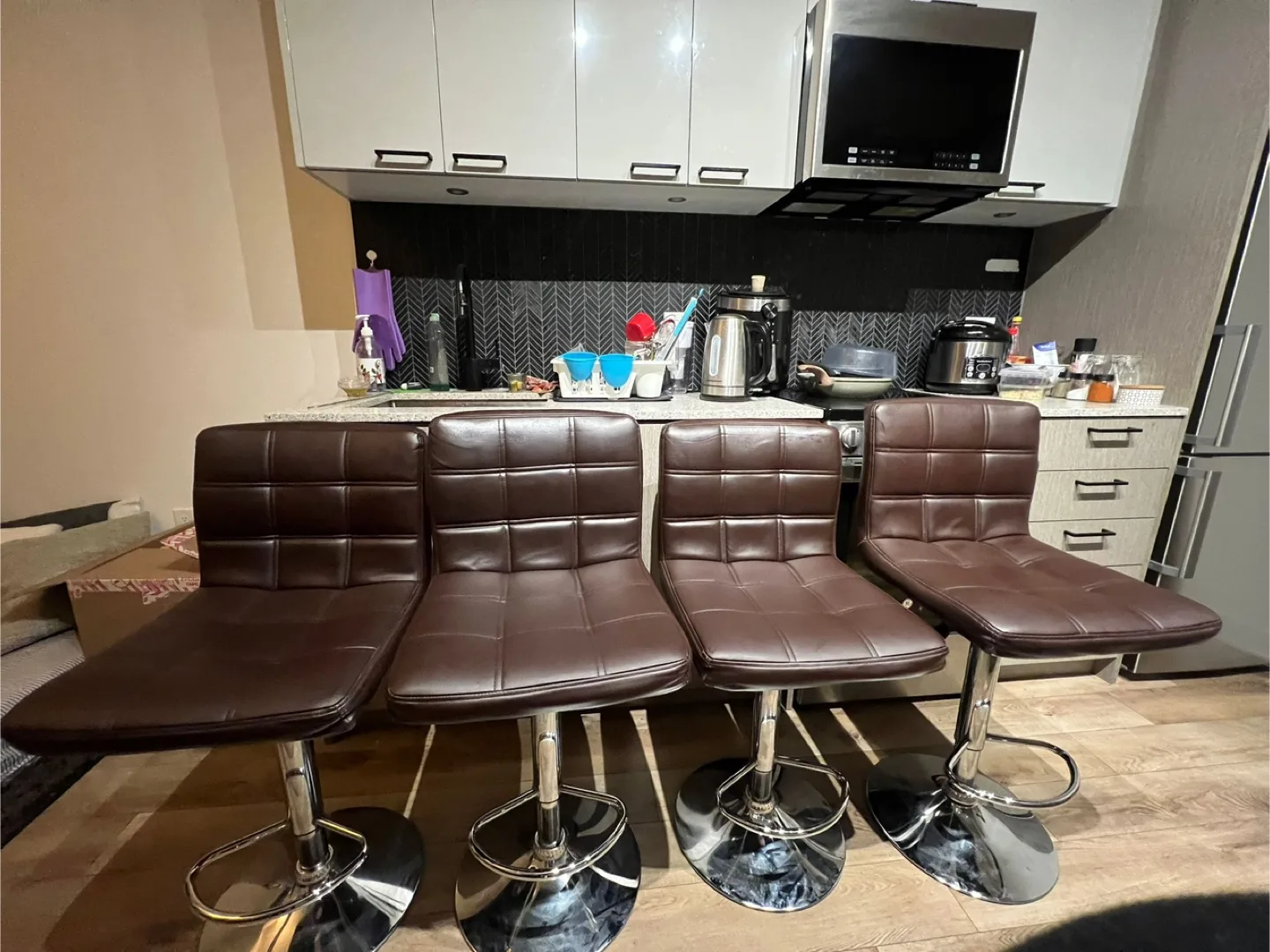 Set of 4 Brown Adjustable Bar Stools (DELIVERY AVAILABLE) thumbnail