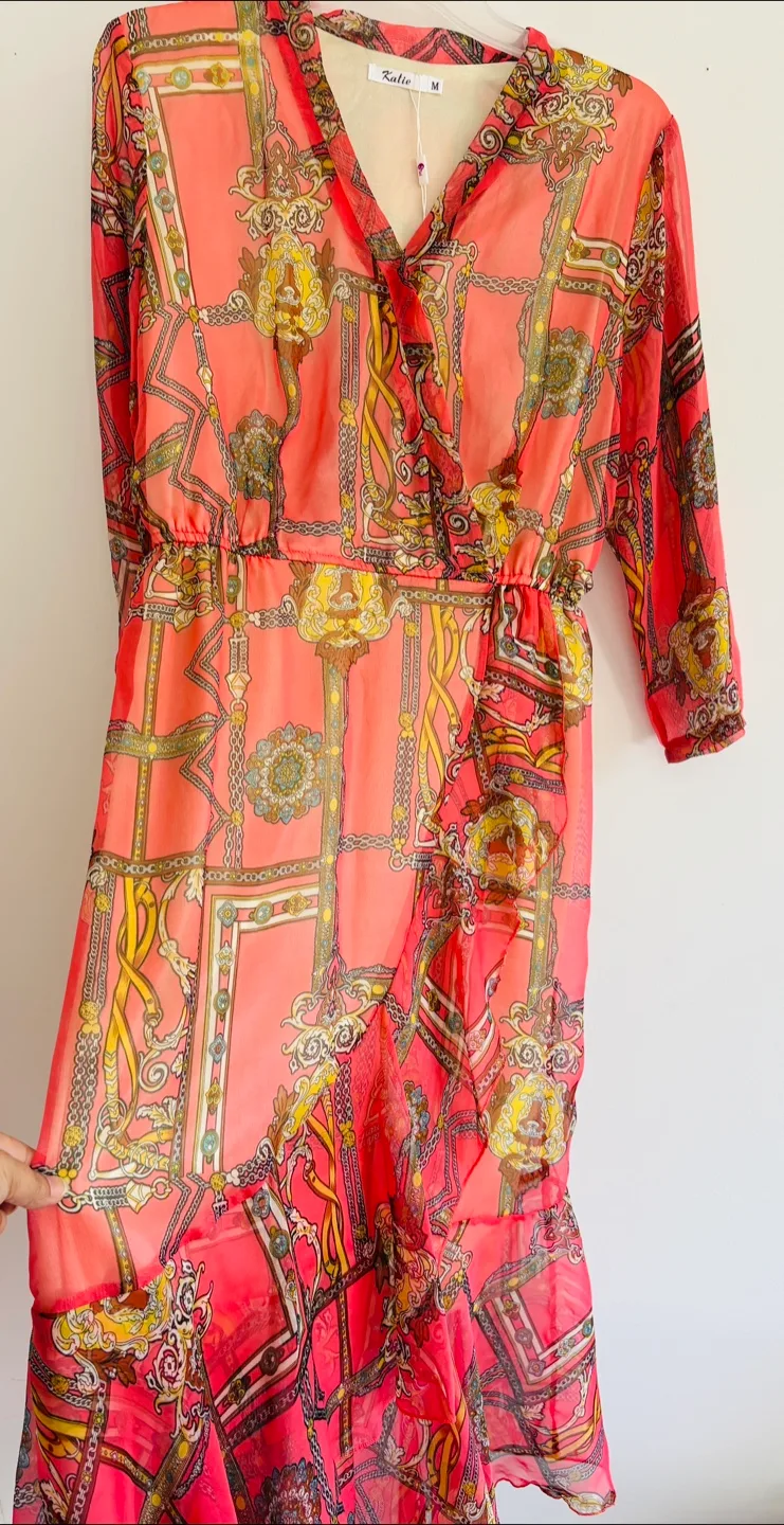 Beautiful Katie Pink Patterned Dress - Size M image indicator(4)