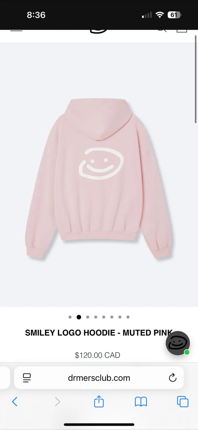 New DRMRS CLUB Smiley Logo Hoodie - Muted Pink, Size S thumbnail
