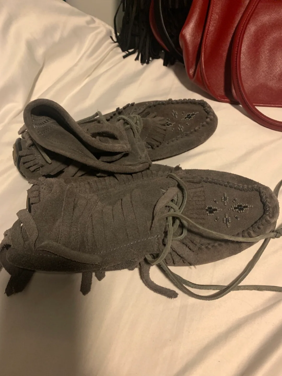 Minnetonka Grey Moccasins thumbnail