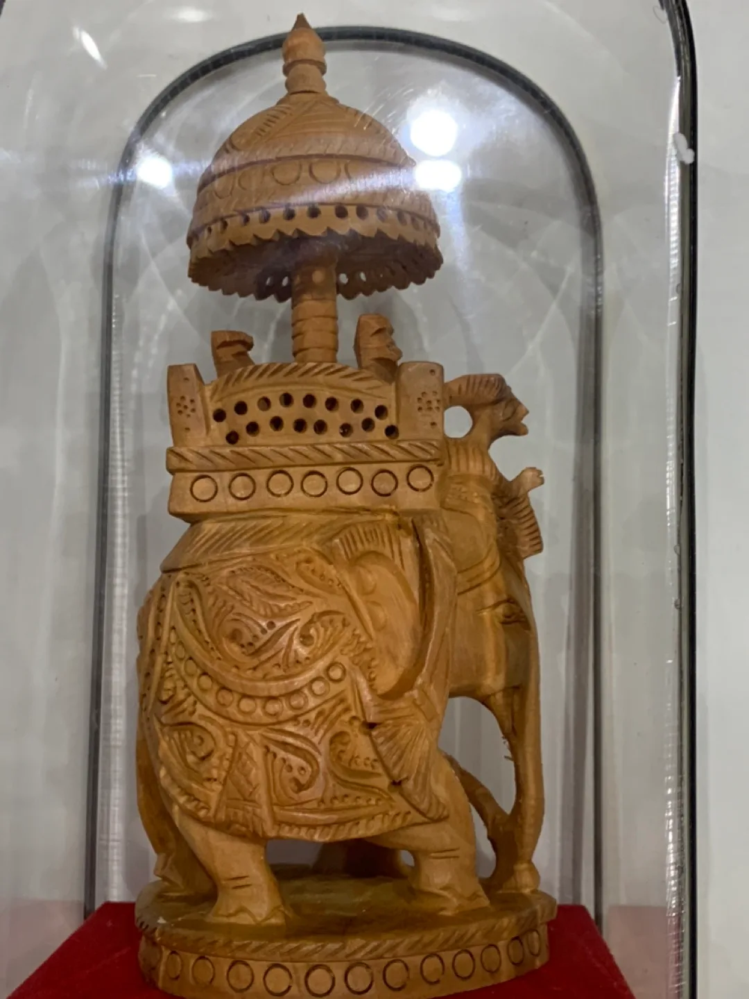 Wooden Elephant Statue with Glass Display Case thumbnail