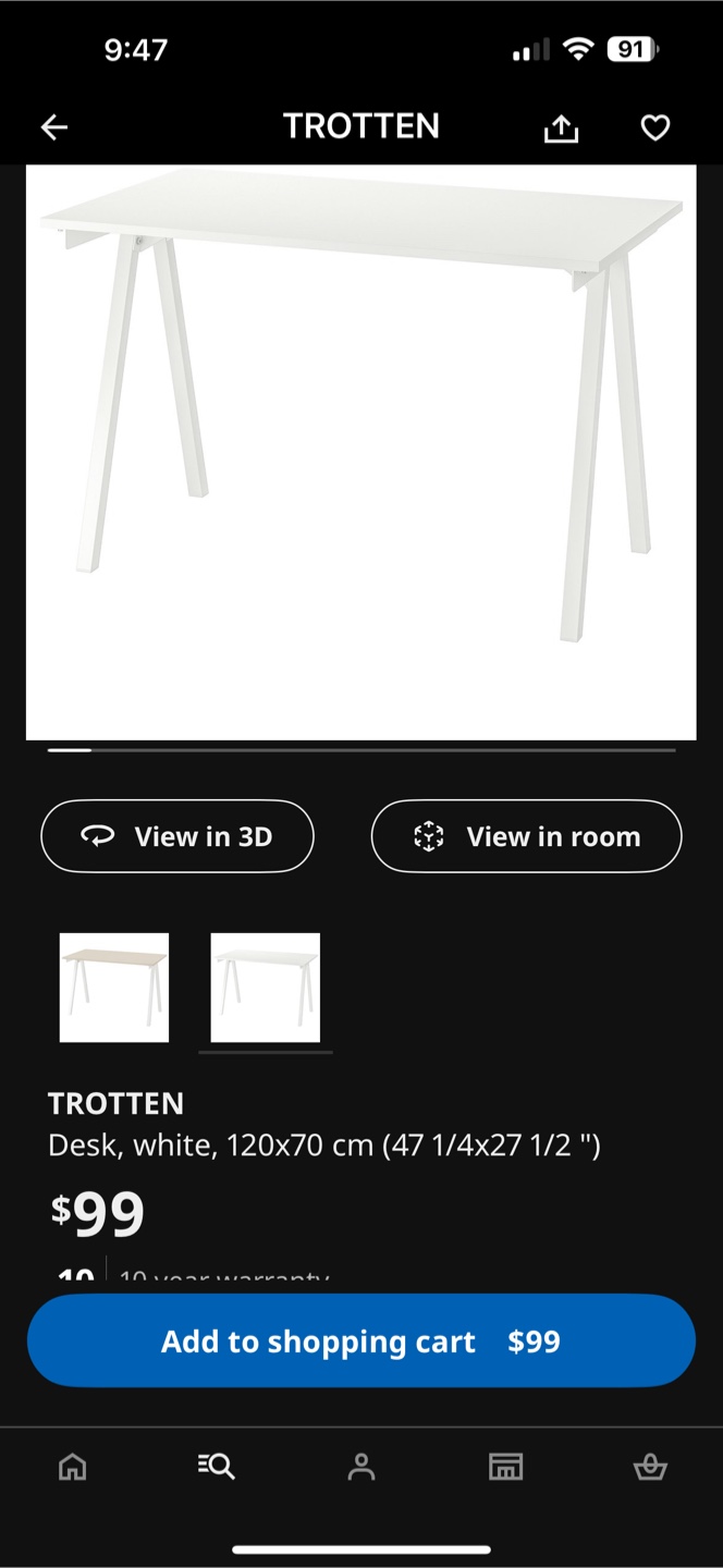 IKEA Trotten Desk - White, 120x70x75 cm