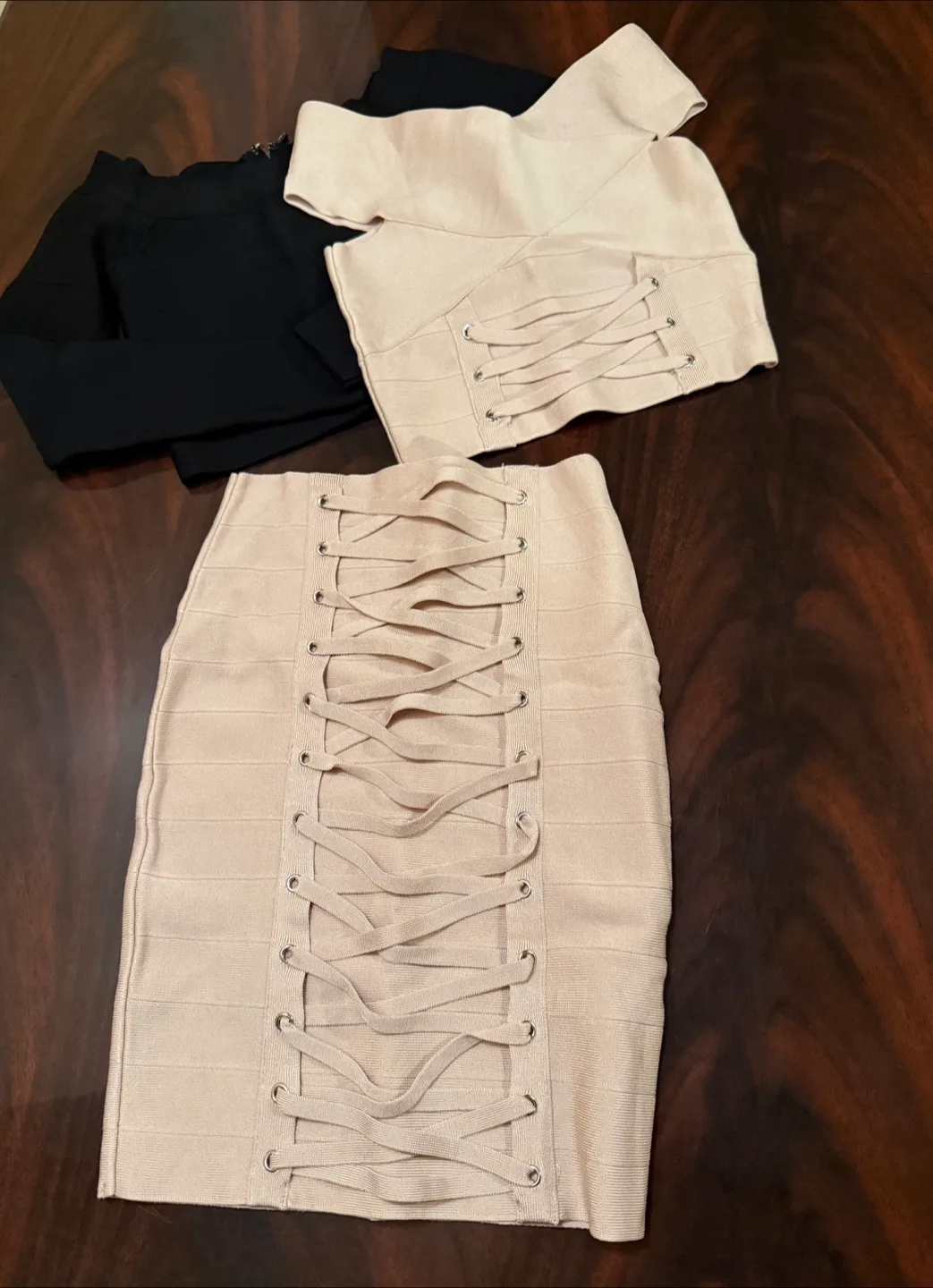 3 Piece Bandage Set - 2 Crop Tops & Skirt - XS thumbnail