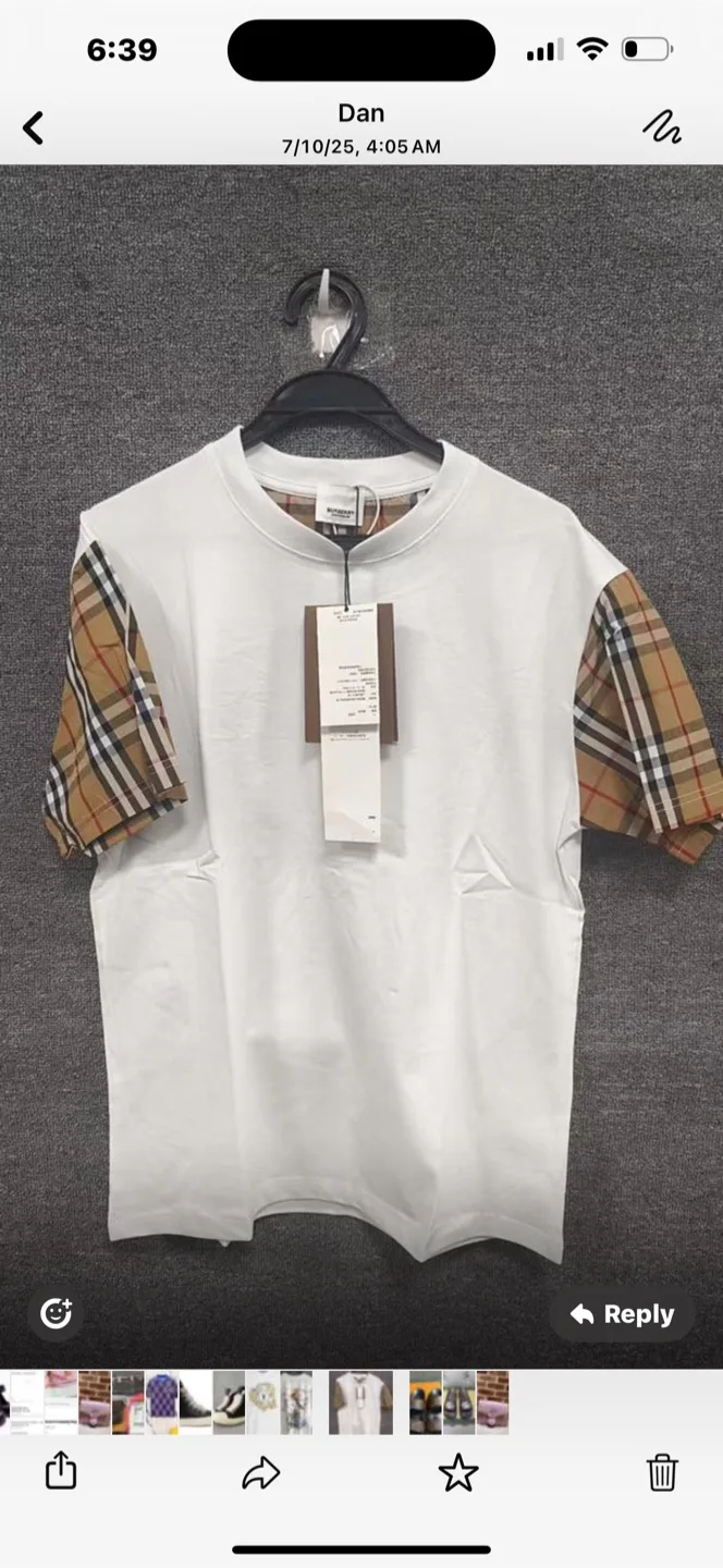 Burberry White T-Shirt with Check Sleeves thumbnail
