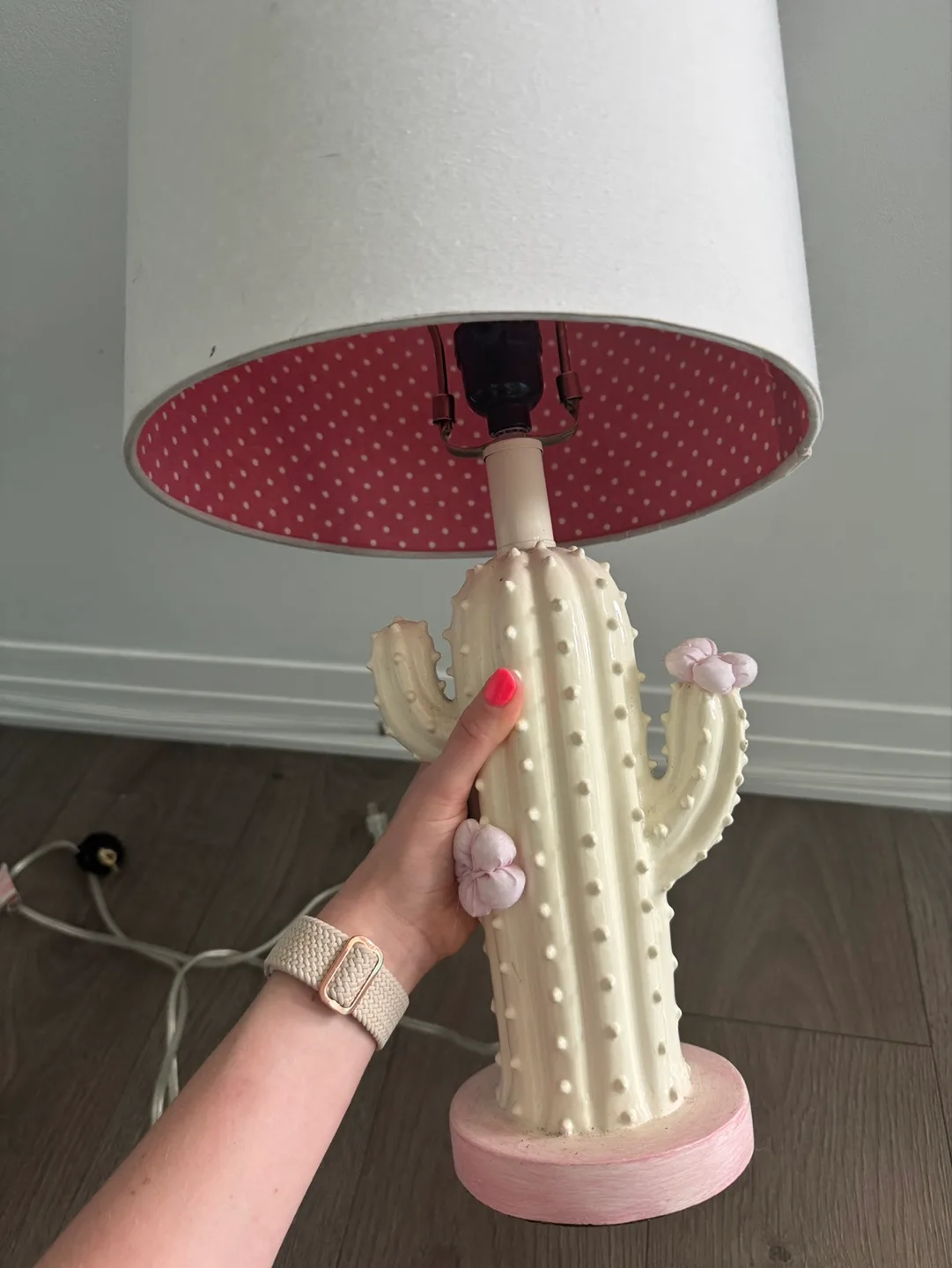 Cactus Table Lamp with Pink Polka Dot Shade image indicator(2)