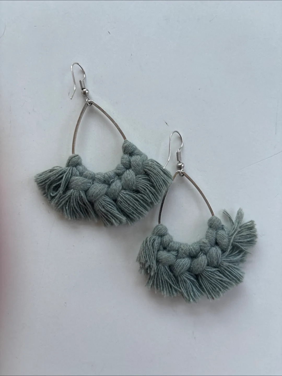 Handmade Macrame Earrings - Sage Green thumbnail