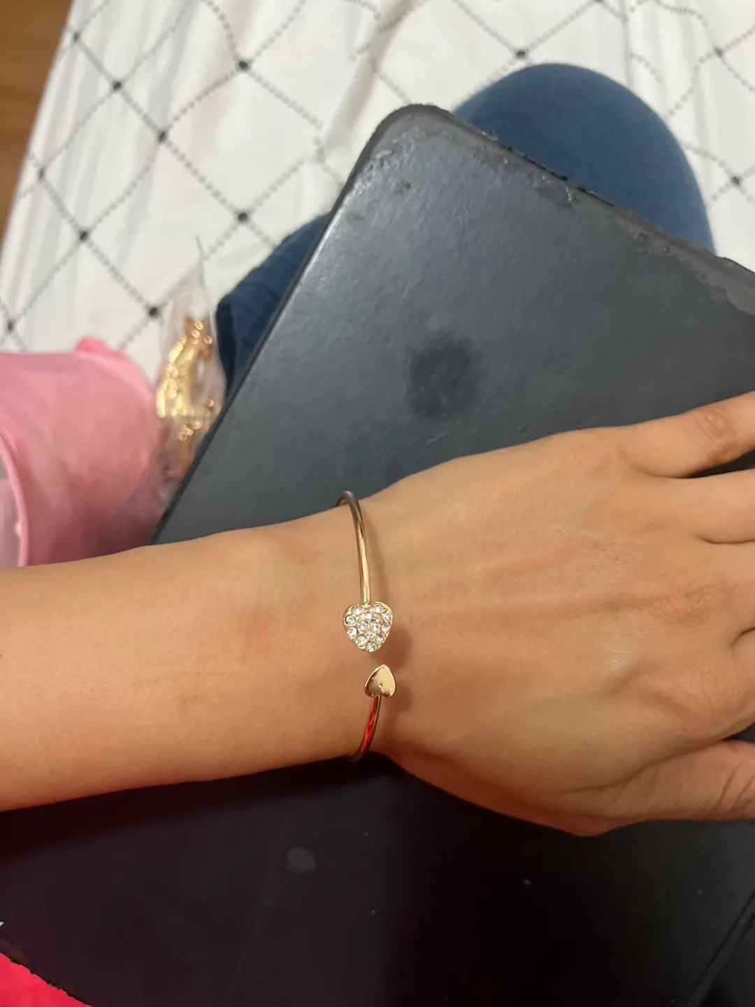 Gold Heart Arrow Bangle Bracelet thumbnail