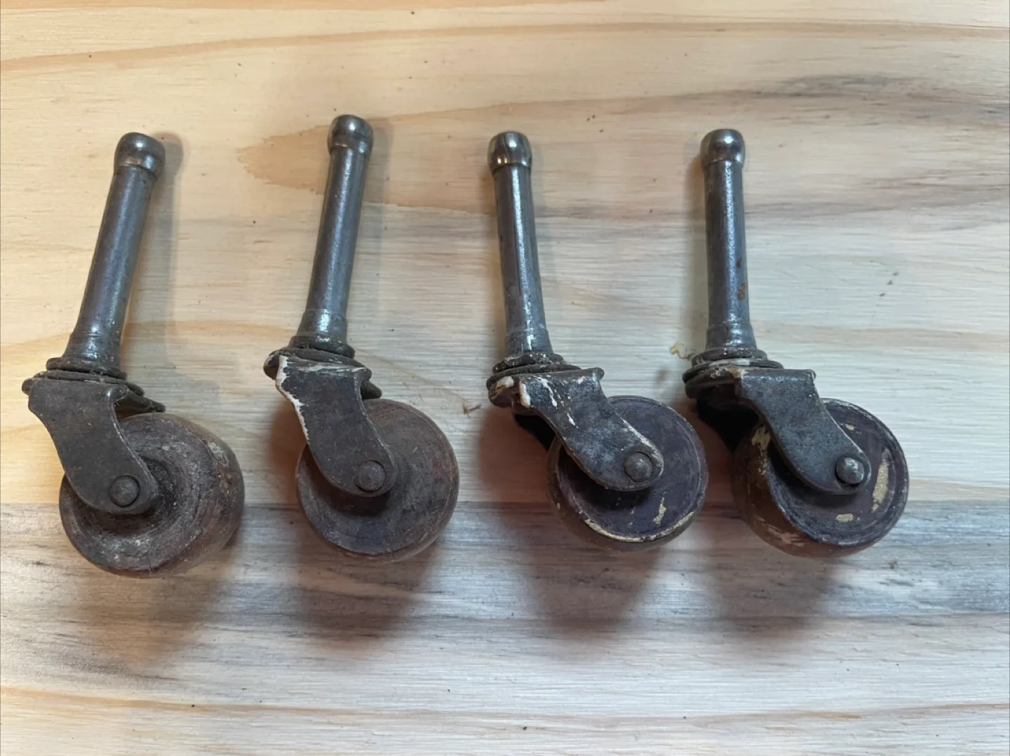 Set of 4 Antique Wooden Furniture Wheels thumbnail