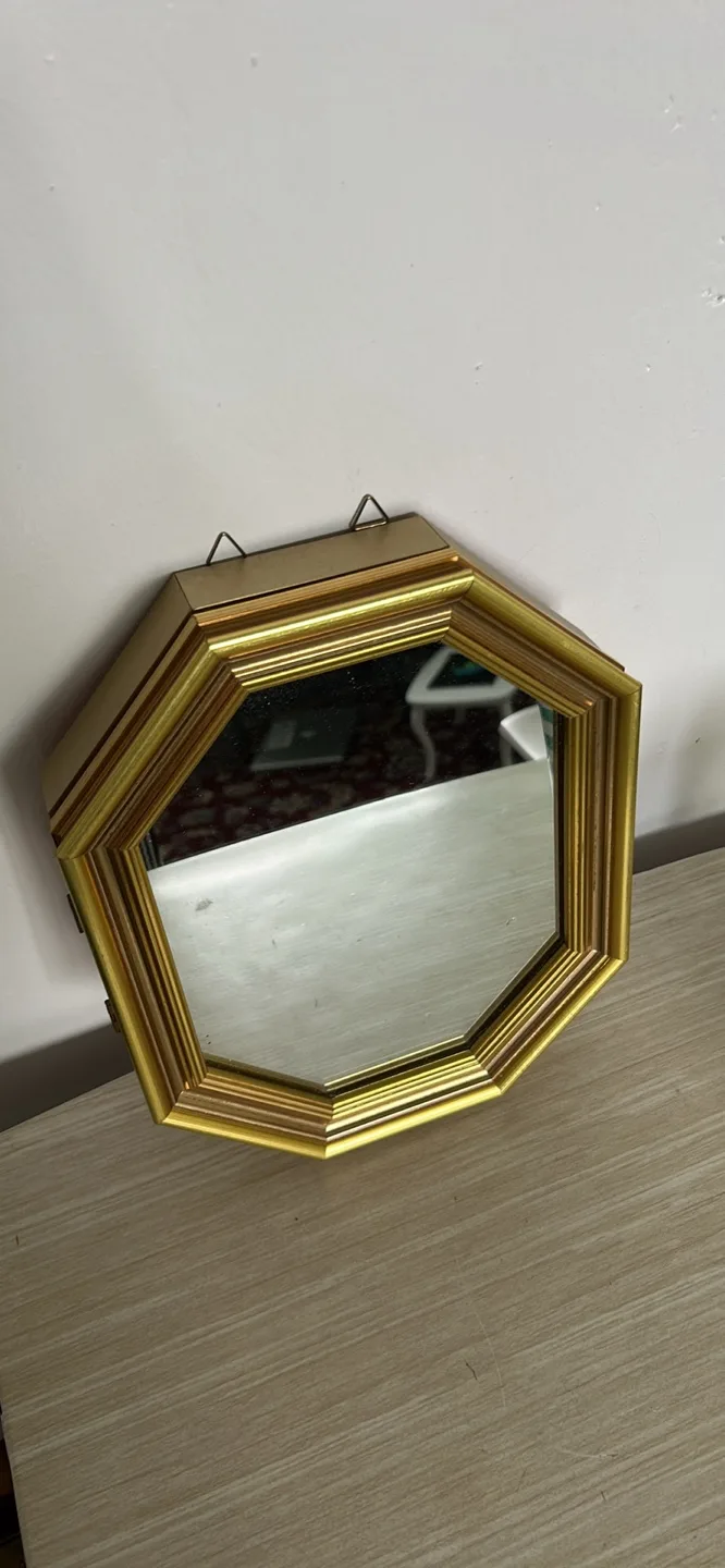 Octagon Mirror Jewelry Box - Gold & Red thumbnail