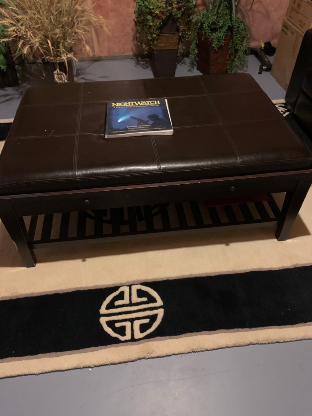 Brown Ottoman Coffee Table with Shelf
