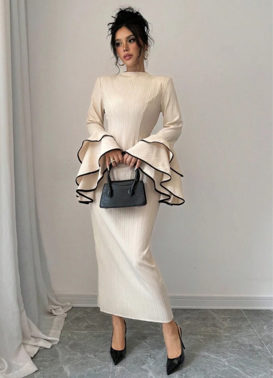 Long sleeve dress (white evening dress) - photo 2