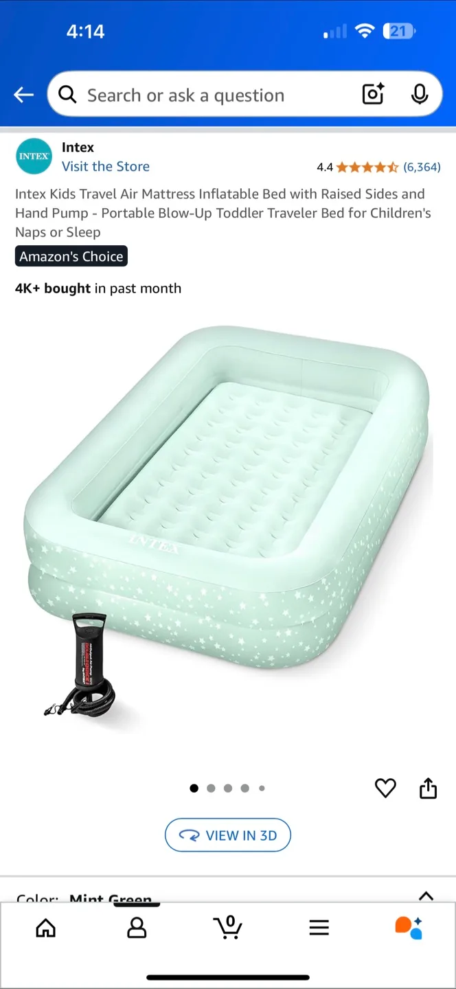 Intex Kids Travel Air Mattress - Inflatable Toddler Bed thumbnail