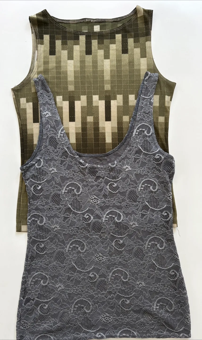 Two Tank Tops - Grey Lace & Patterned thumbnail