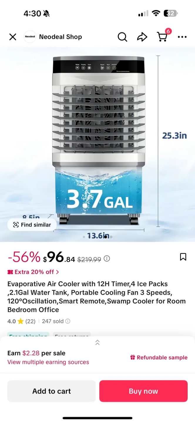 Evaporative Air Cooler HZ-70R Black Gray thumbnail