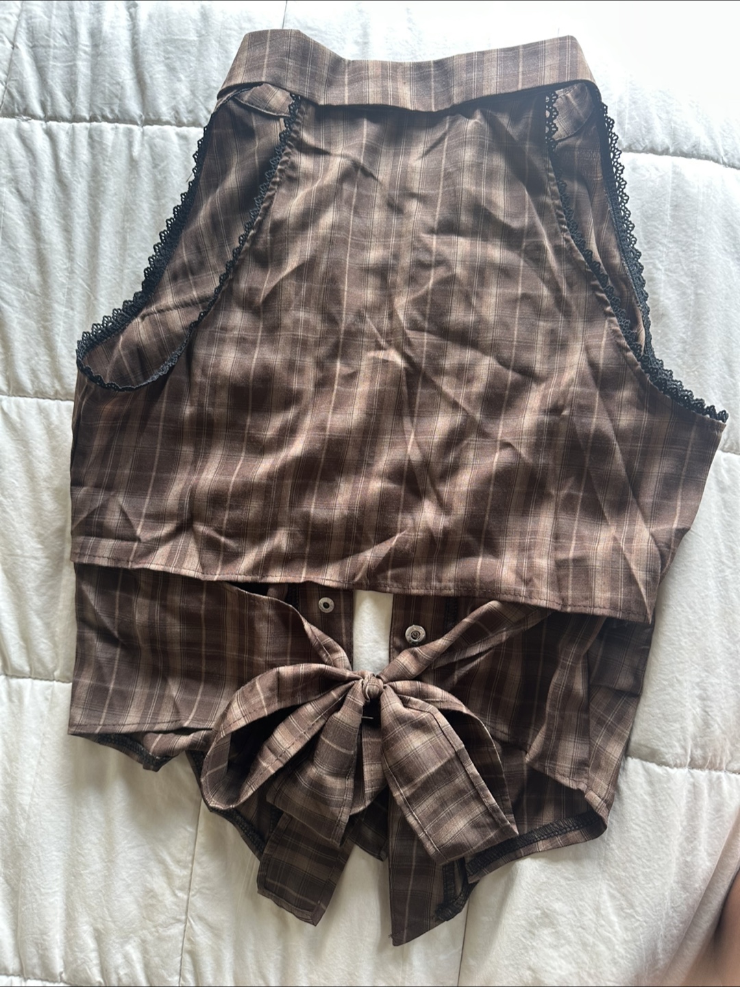 Brown Plaid Halter Top with Lace Trim - photo 4