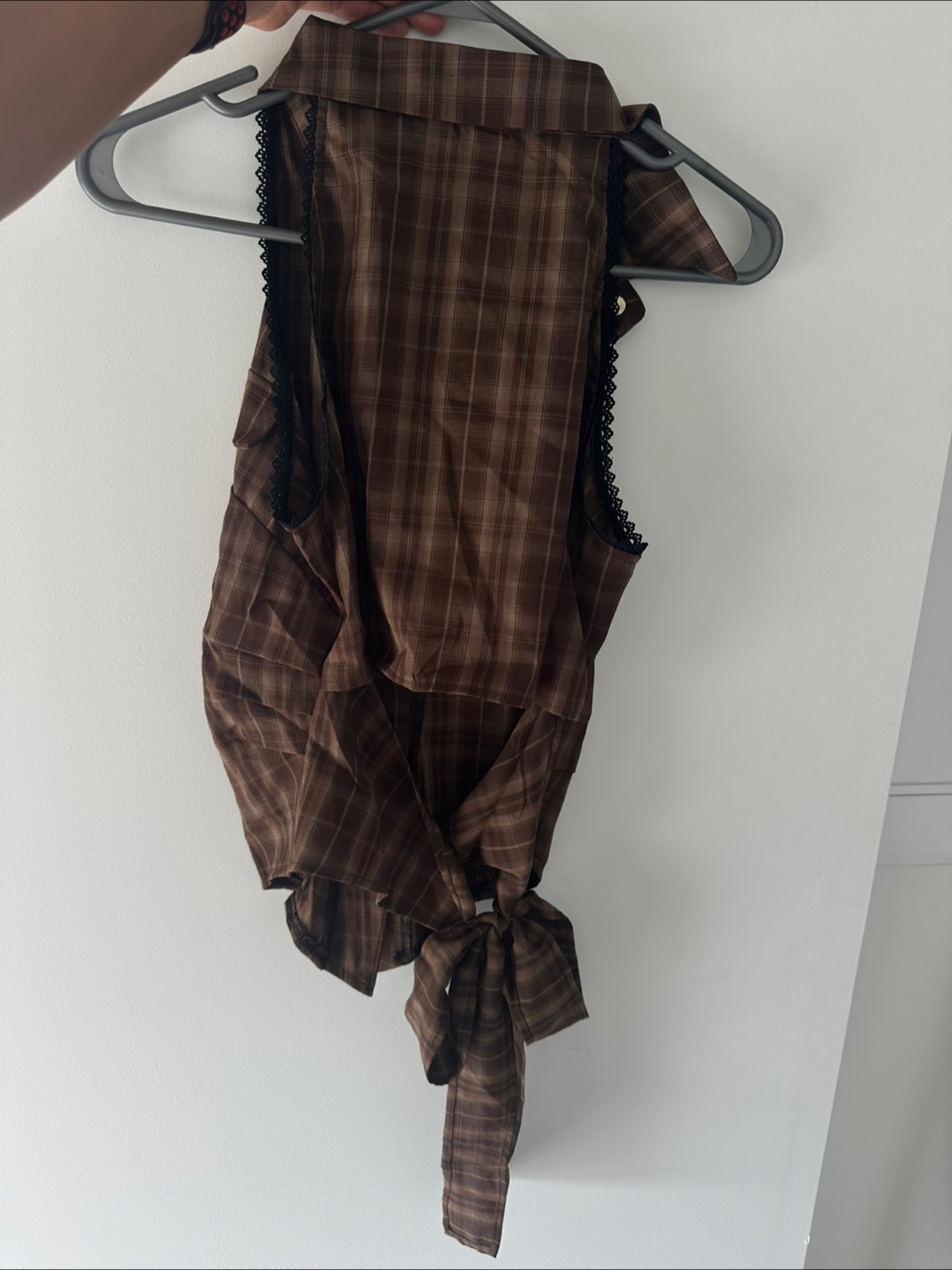 Brown Plaid Halter Top with Lace Trim - photo 5