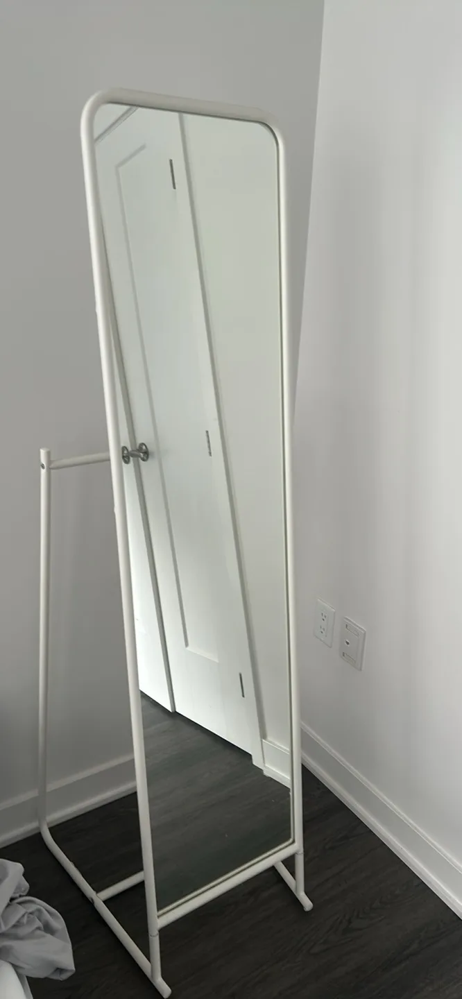 White Standing Mirror with Clothes Rack thumbnail
