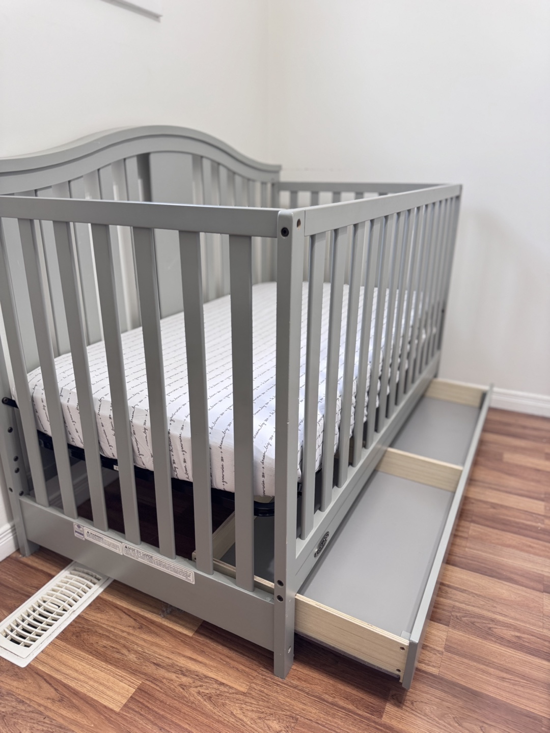 Grey Baby Crib with Mattress