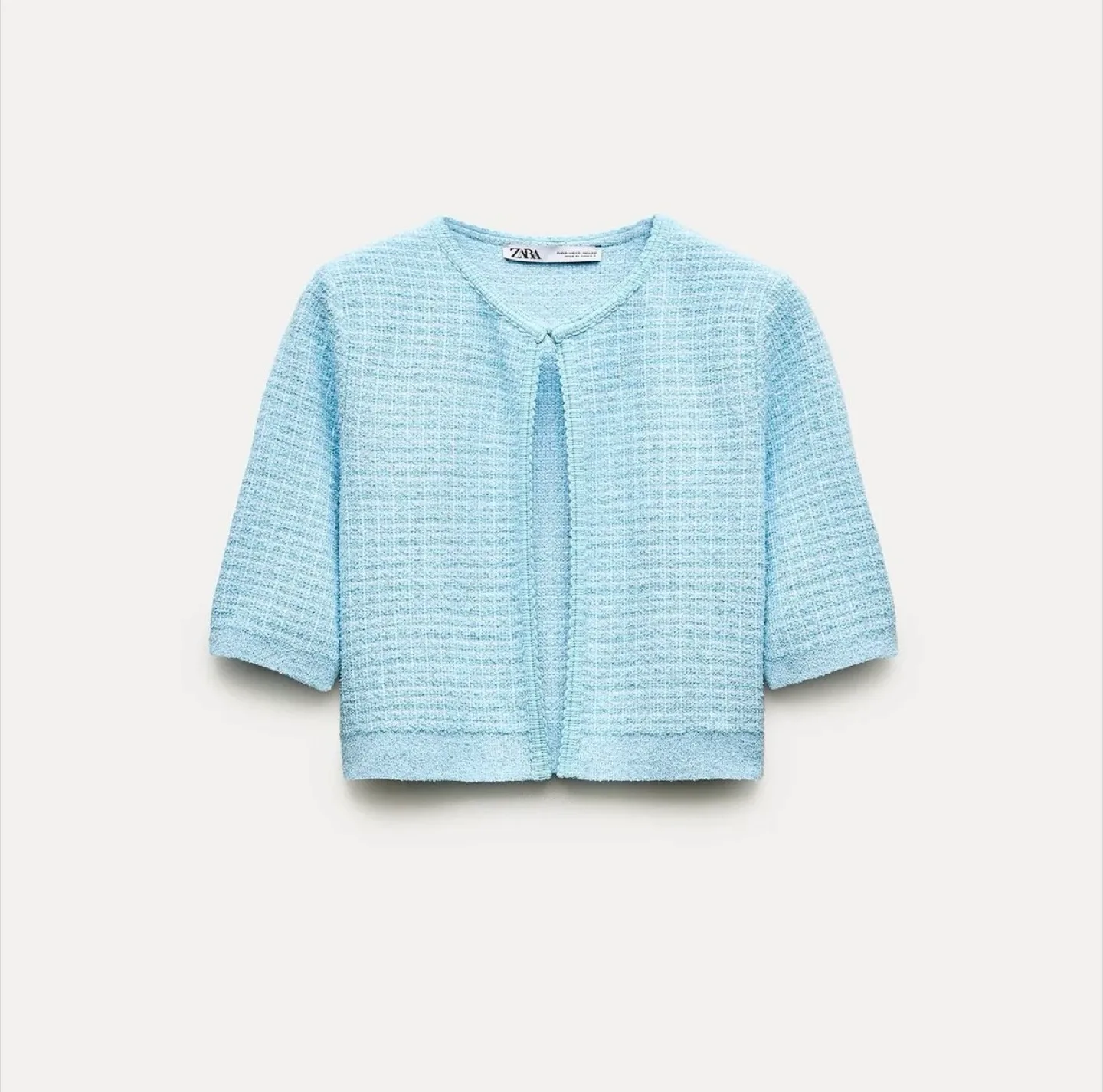 Zara Knit Cropped Cardigan - Light Blue - Size M thumbnail