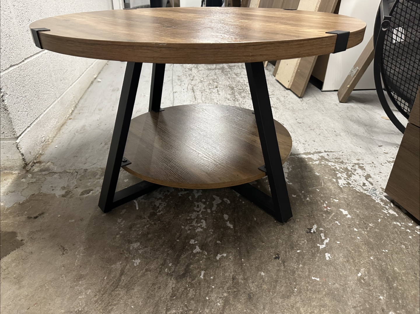 Round Wood & Metal Accent Table
