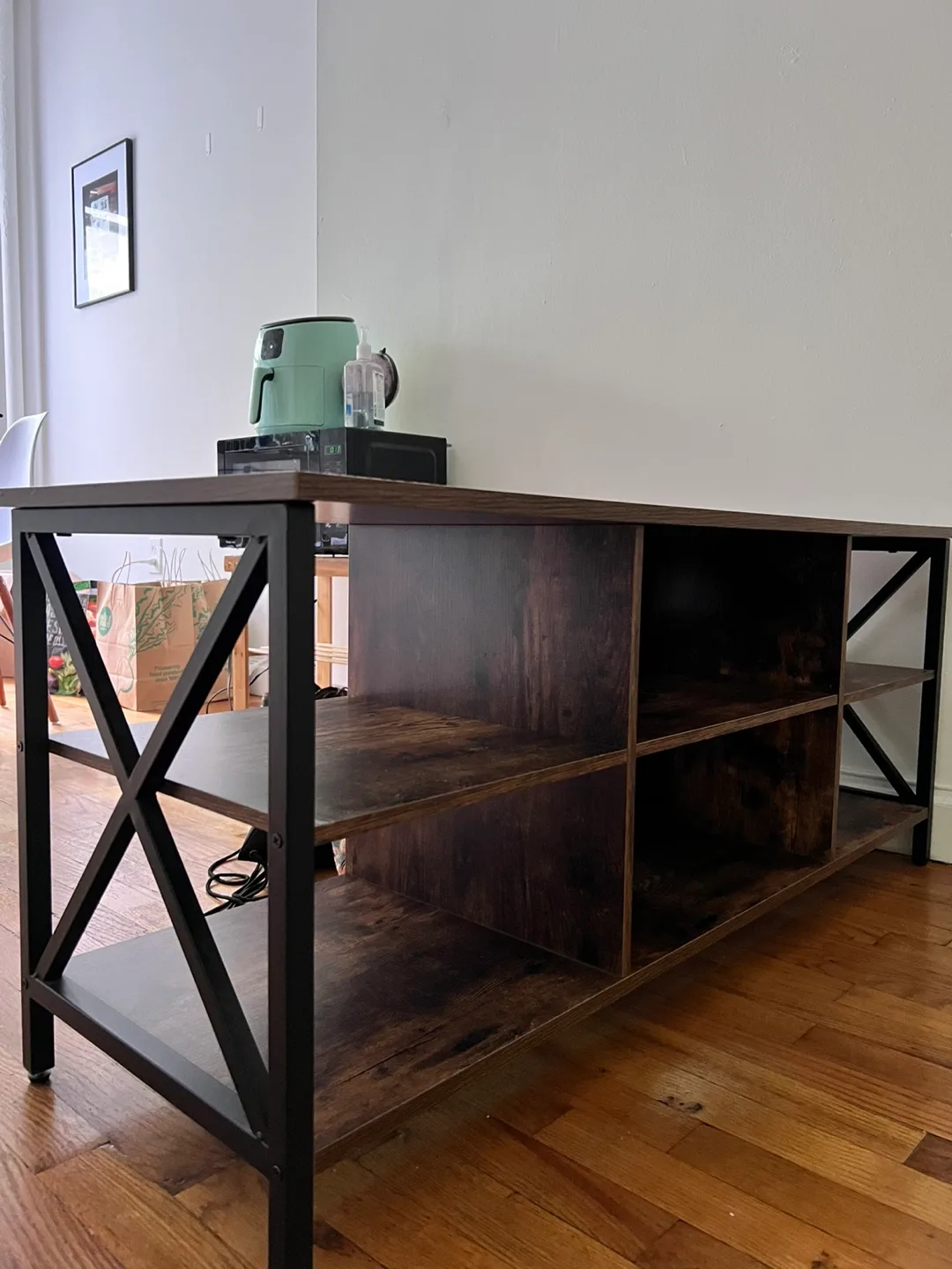 Rustic Brown TV Stand with Metal Frame thumbnail