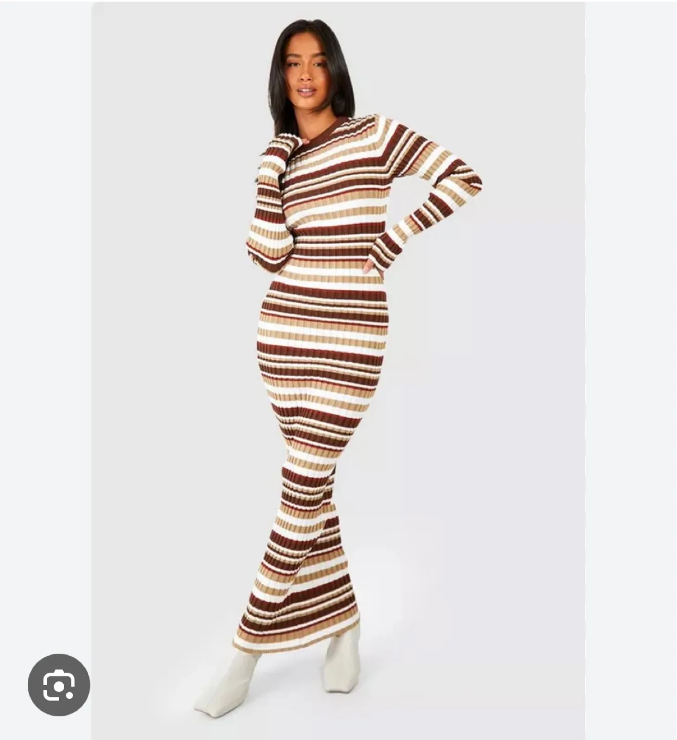 Boohoo Mixed Stripe Midaxi Knitted Dress - Size 6 image indicator(3)